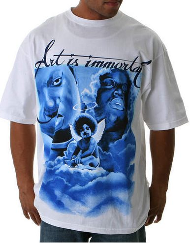 CHANGES — Art Is Immortal blue portrait composition on a white T-shirt, developed collaboratively from Ade Deen's illustrations or sketches