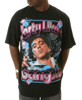 CHANGES — Party Like a Gangsta graphic on a black T-shirt, based on illustrations or sketches by Ade Deen and developed collaboratively