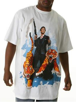 CHANGES — Scarface and tigers graphic on a white T-shirt, developed collaboratively from Ade Deen's illustrations or sketches