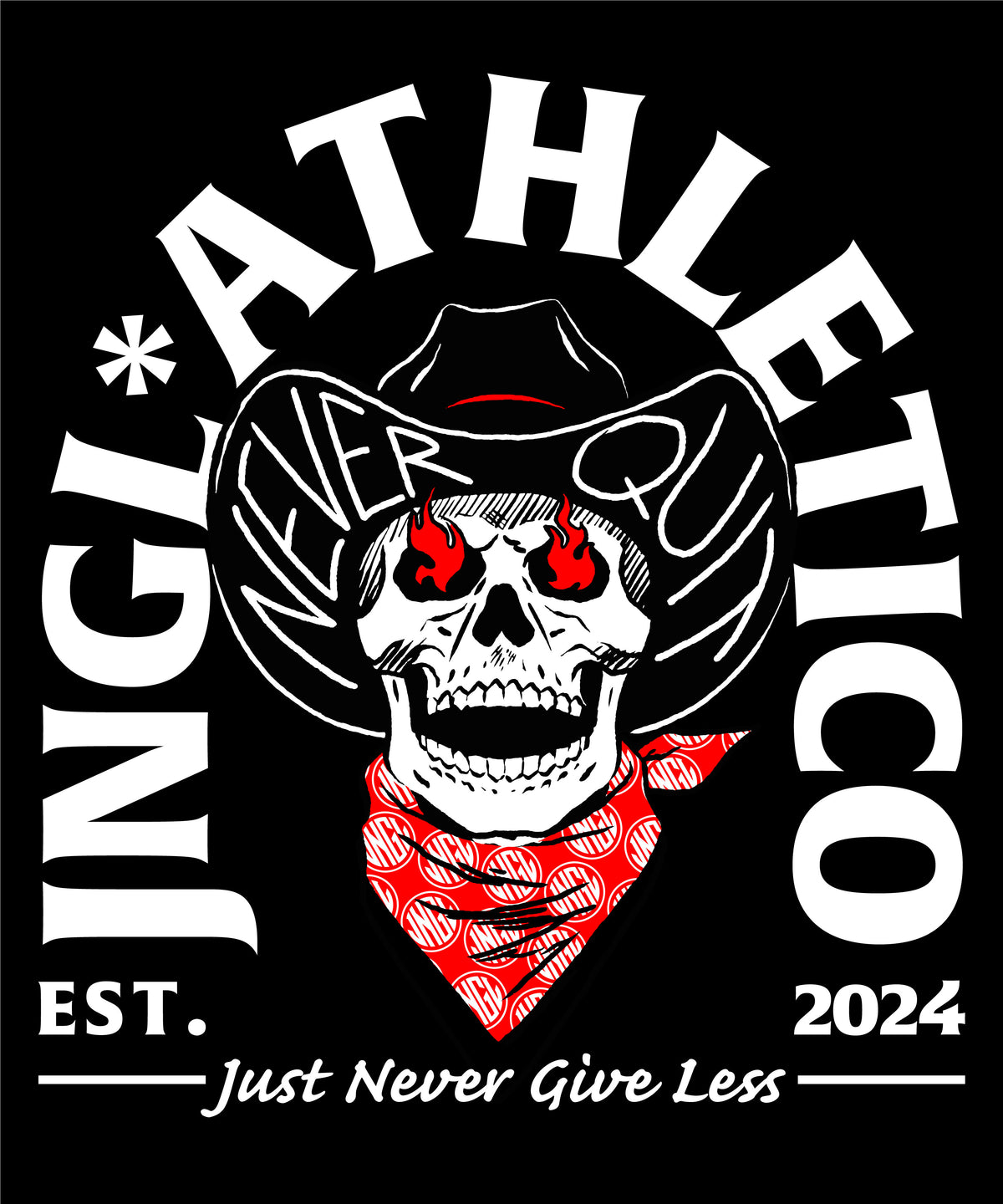 Never Quit cowboy skull illustration for JNGL Athletico