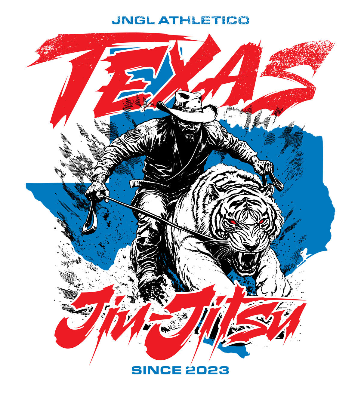 Texas Jiu-Jitsu cowboy and tiger apparel illustration