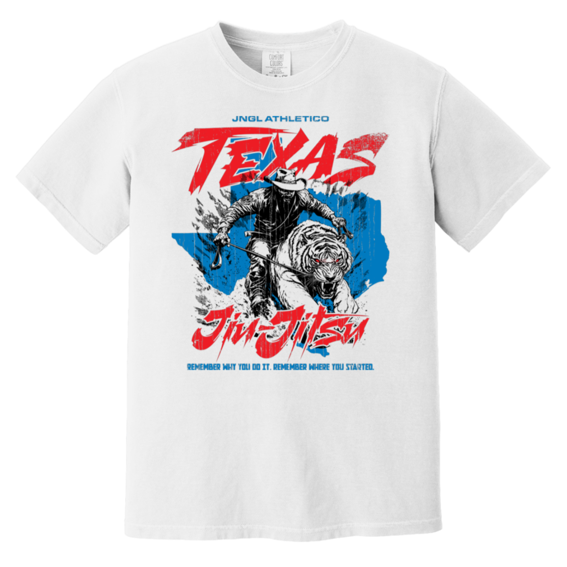 Texas Jiu-Jitsu artwork on JNGL Athletico heavyweight tee